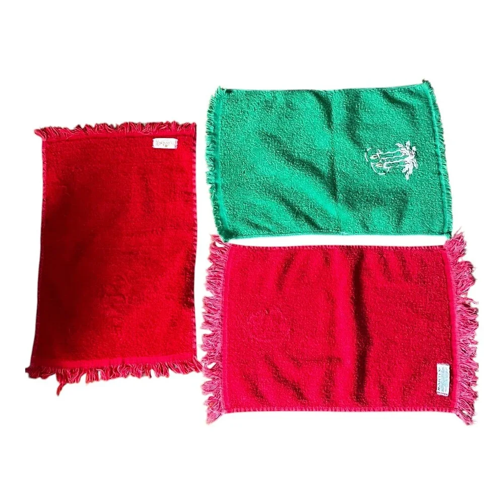 Lot Of 3 VTG Martex Cannon Xmas Red Green Fingertip Bathroom Cotton Hand Towels